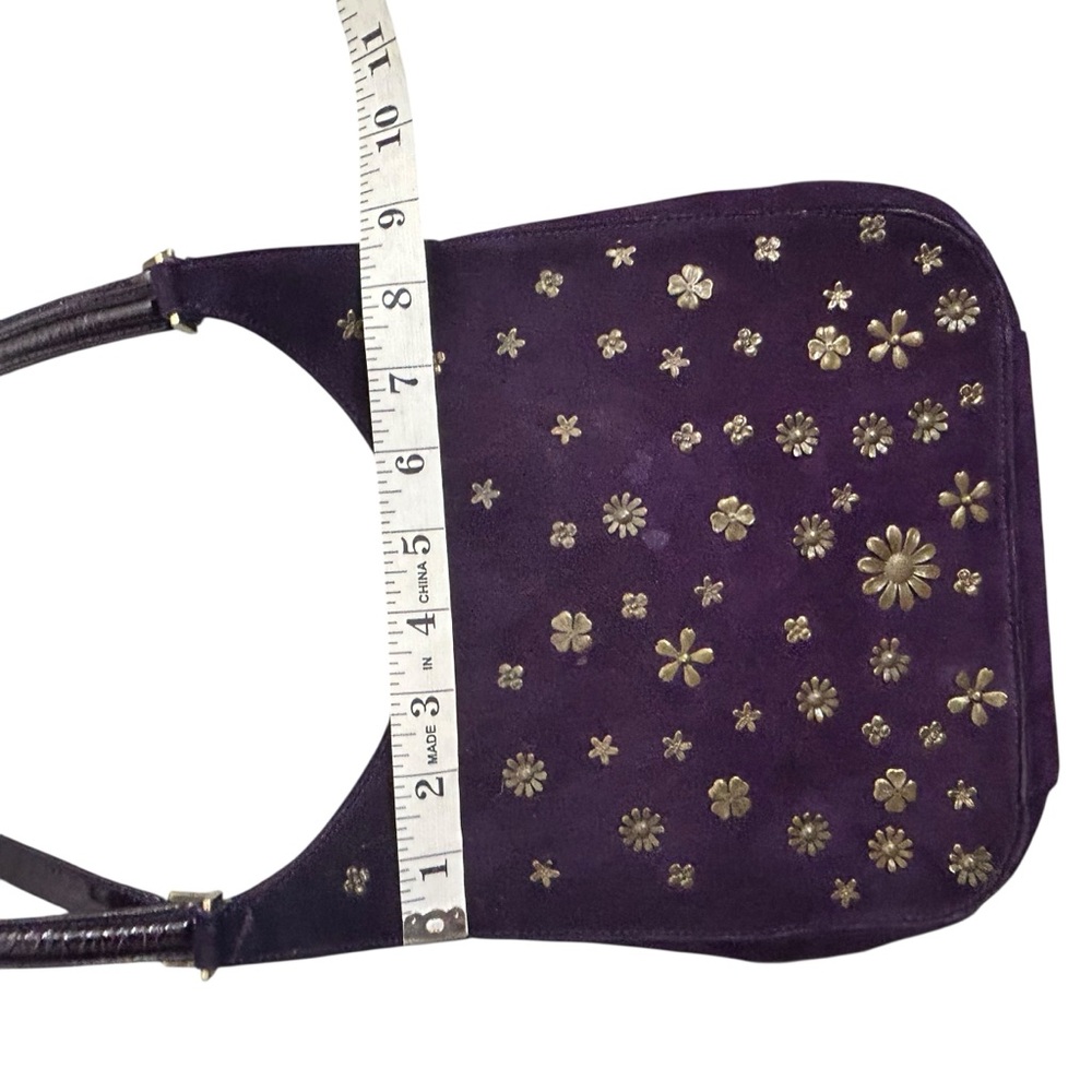 Moschino Purple Suede Floral Studded Shoulder Bag - Picture 10 of 12